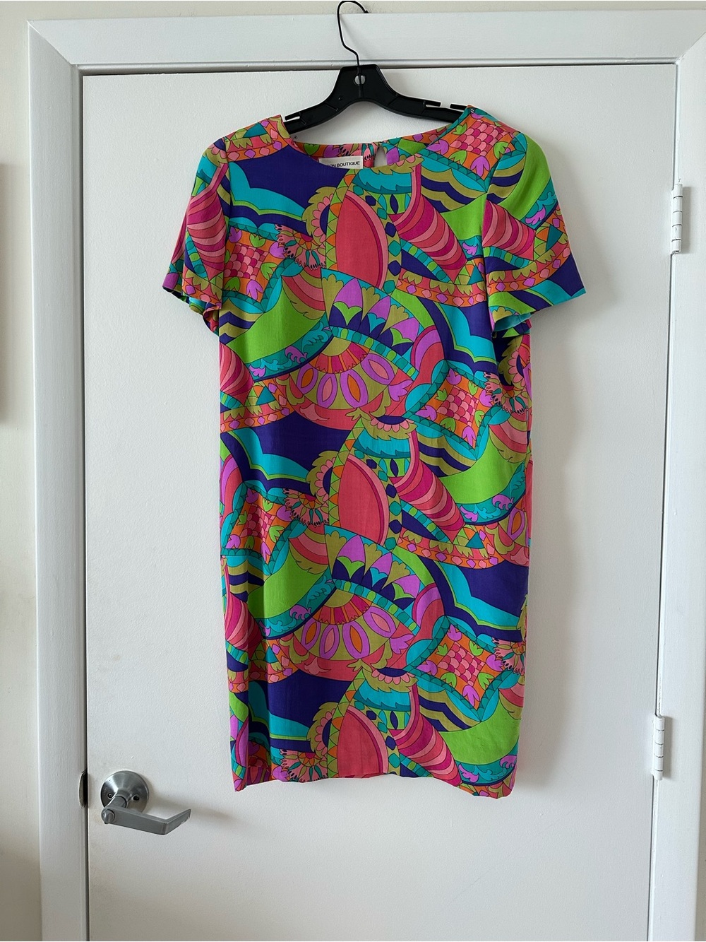 Vintage Nipon Boutique Multicolor Midi Dress - Green, Blue & Pink